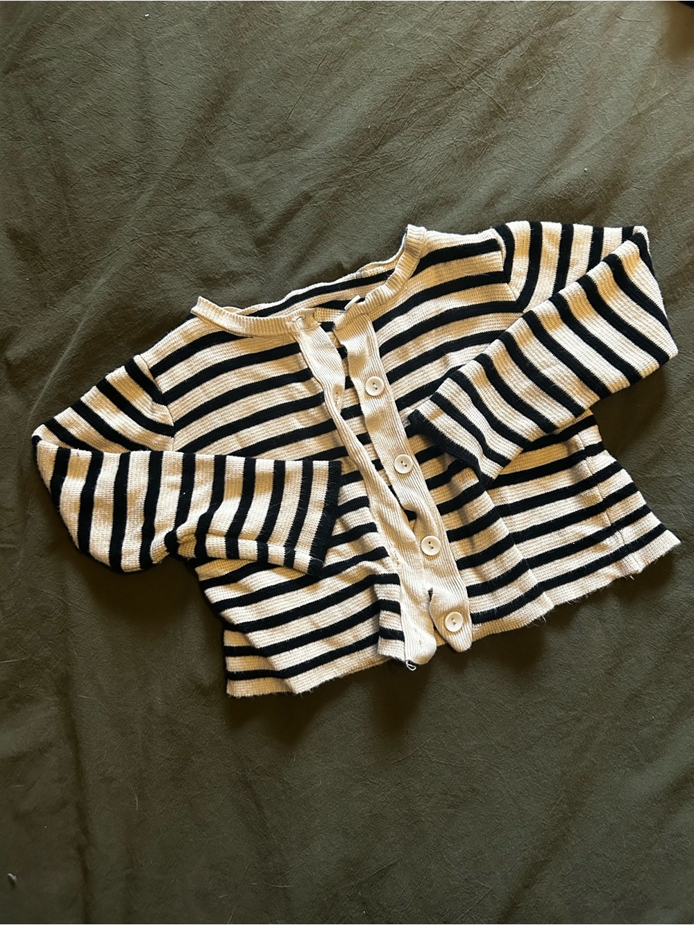 Kids Striped Button-Front Cardigan - Black & Cream